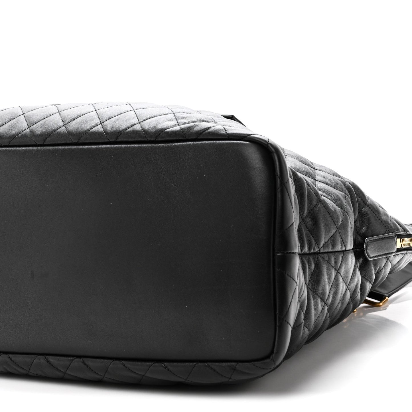 Saint Laurent ES quilted travel bag in black leather, corner trim with gold clasp.