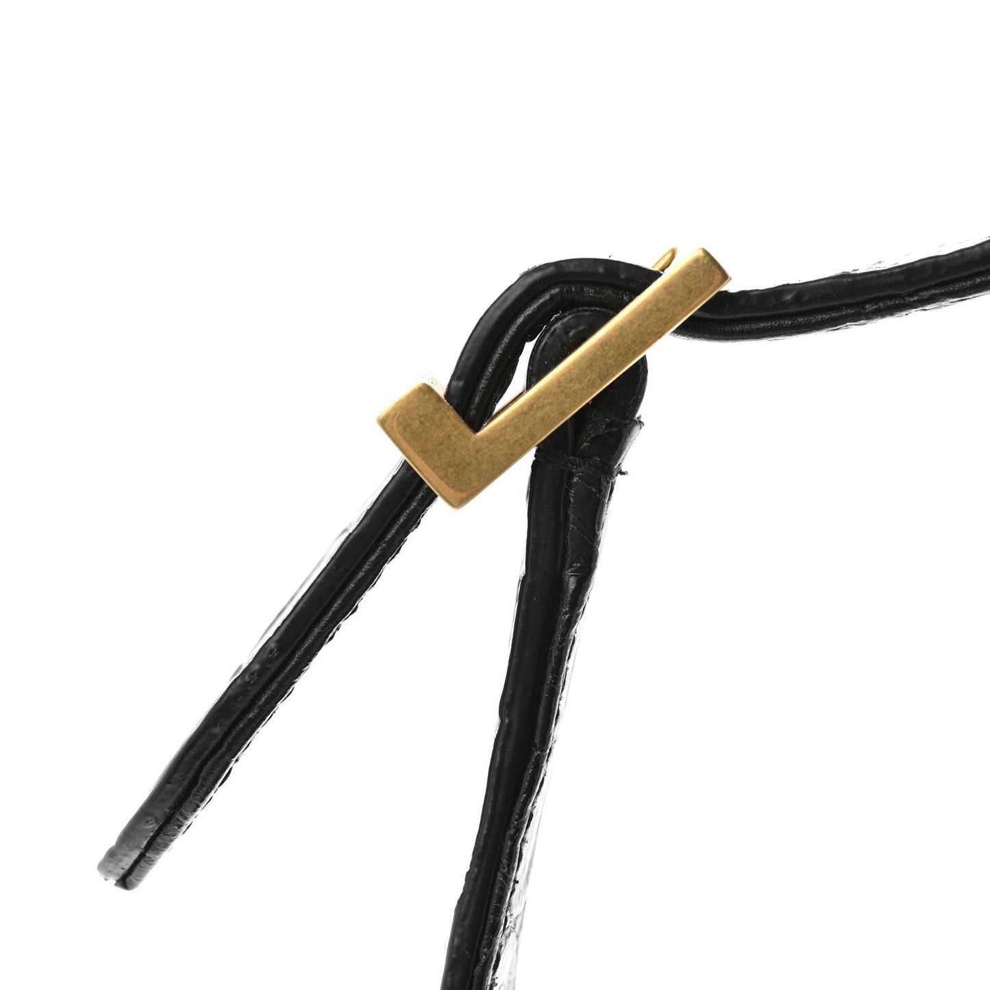 Black crocodile-embossed hobo bag handle with gold bar