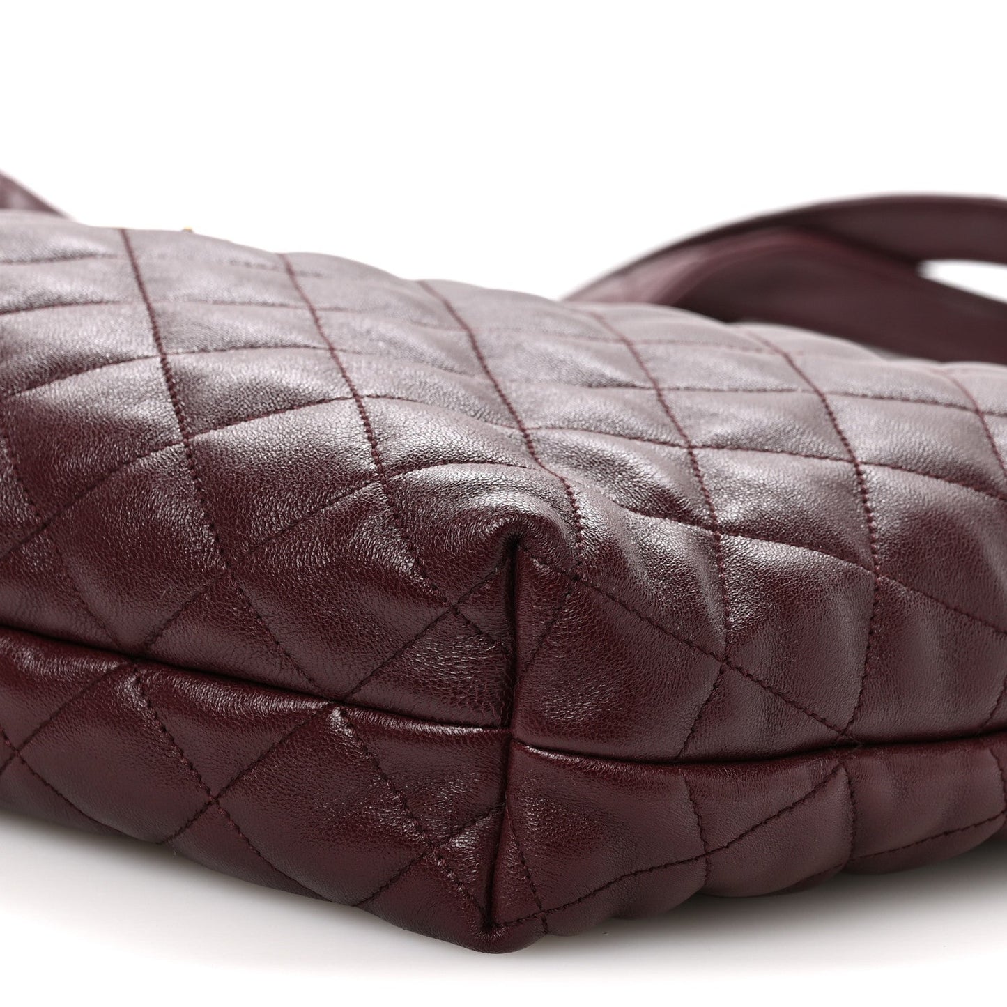 Quilted lambskin tote bag in deep maroon with diamond stitching