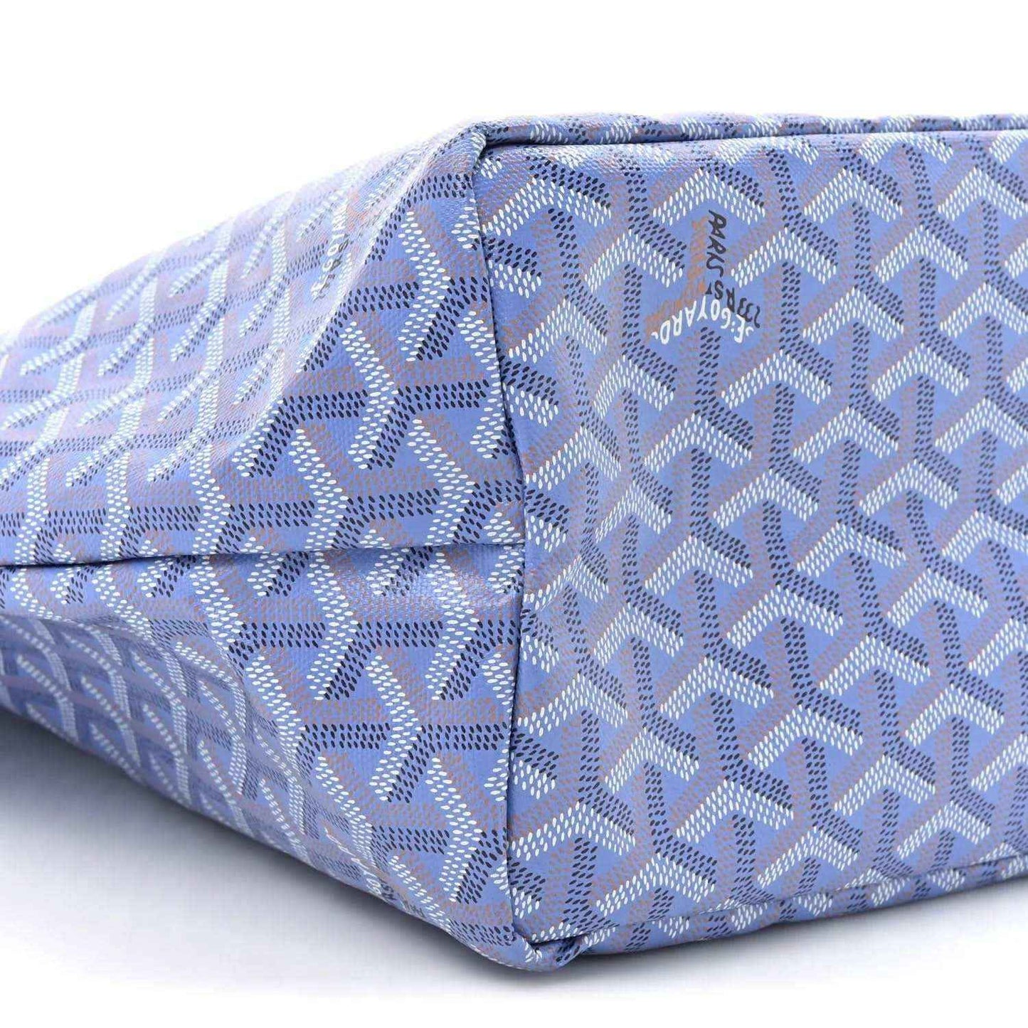 Goyard Goyardine PM tote bag, light blue patterned canvas with top strap and side label