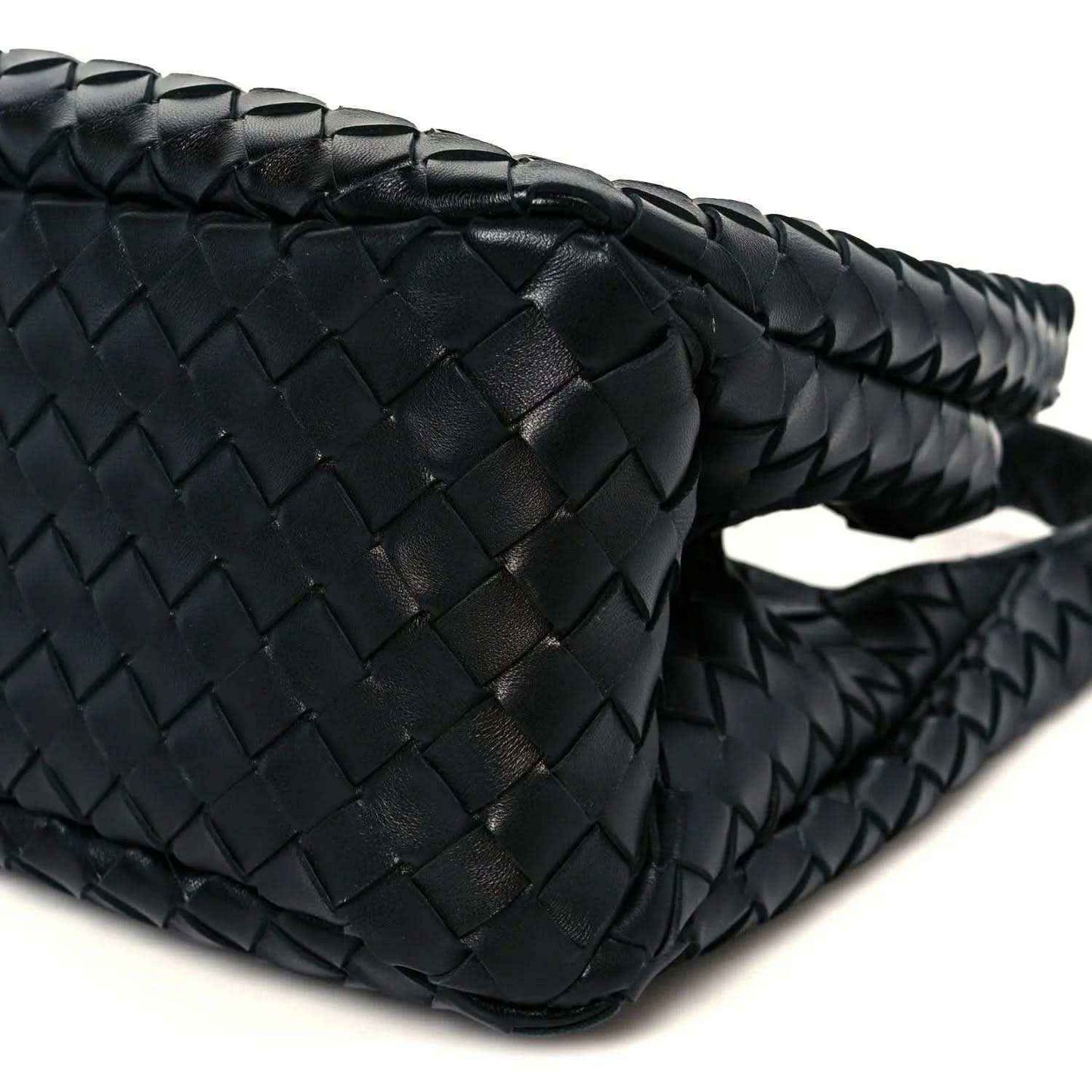 Black intrecciato nappa leather shoulder bag with braided diamond pattern