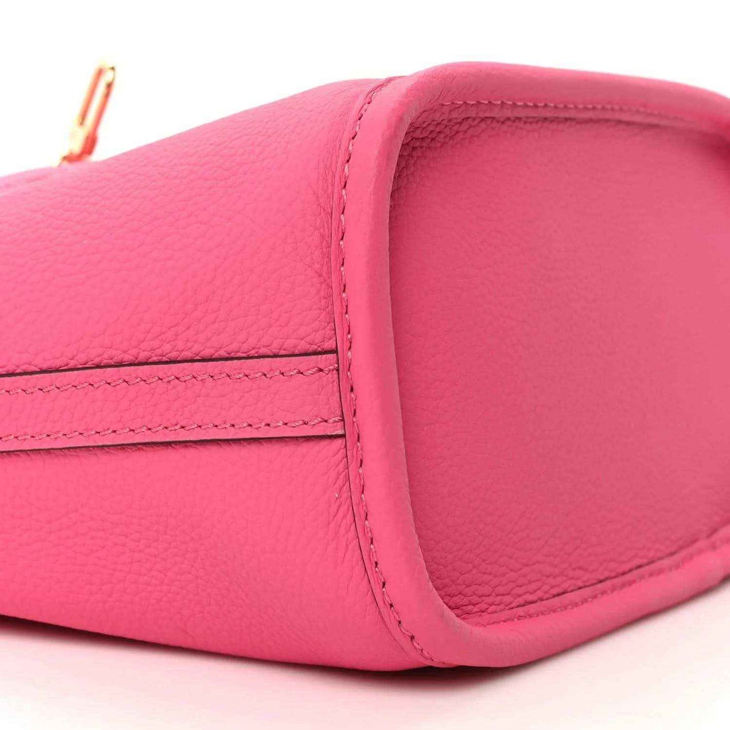 Louis Vuitton Neverfull BB bag pink leather side seam with contrast stitching close-up