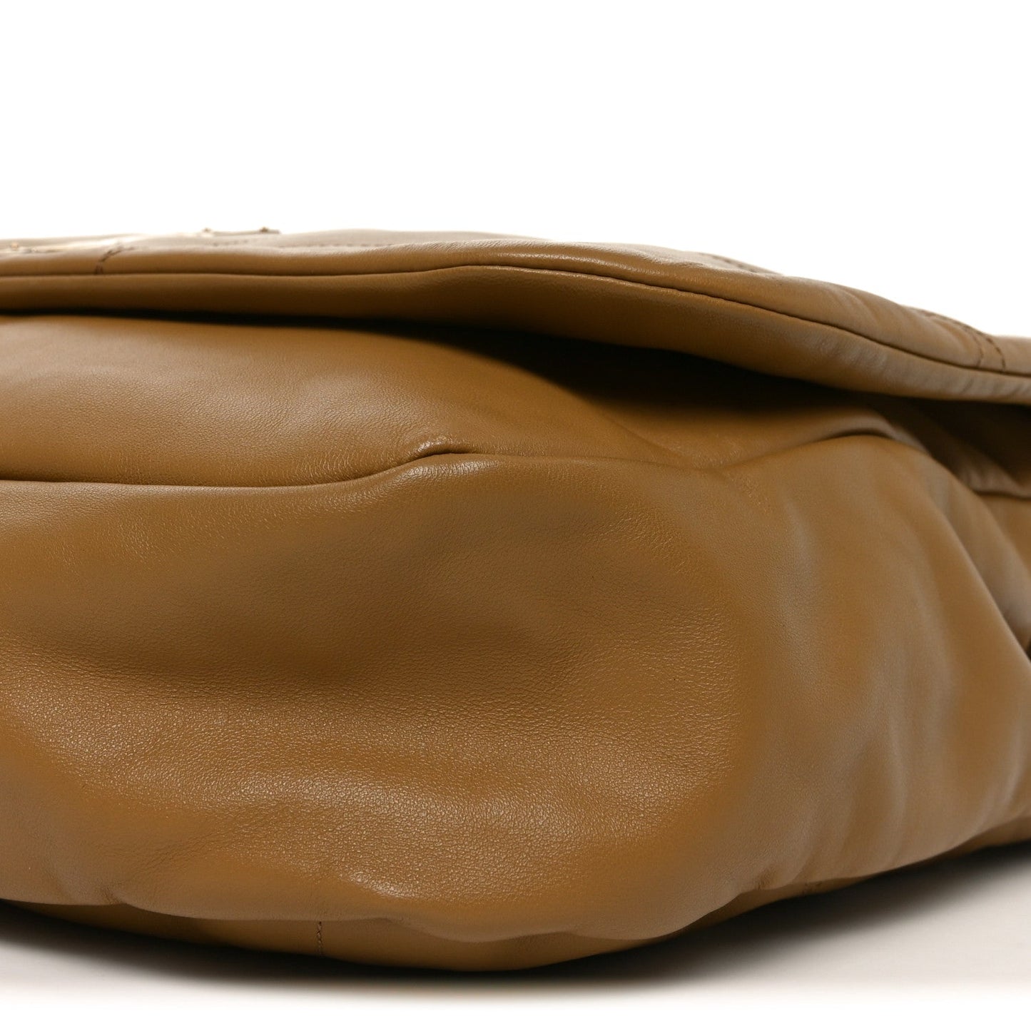 Tabac brown lambskin shoulder bag side with smooth curved seams and padding