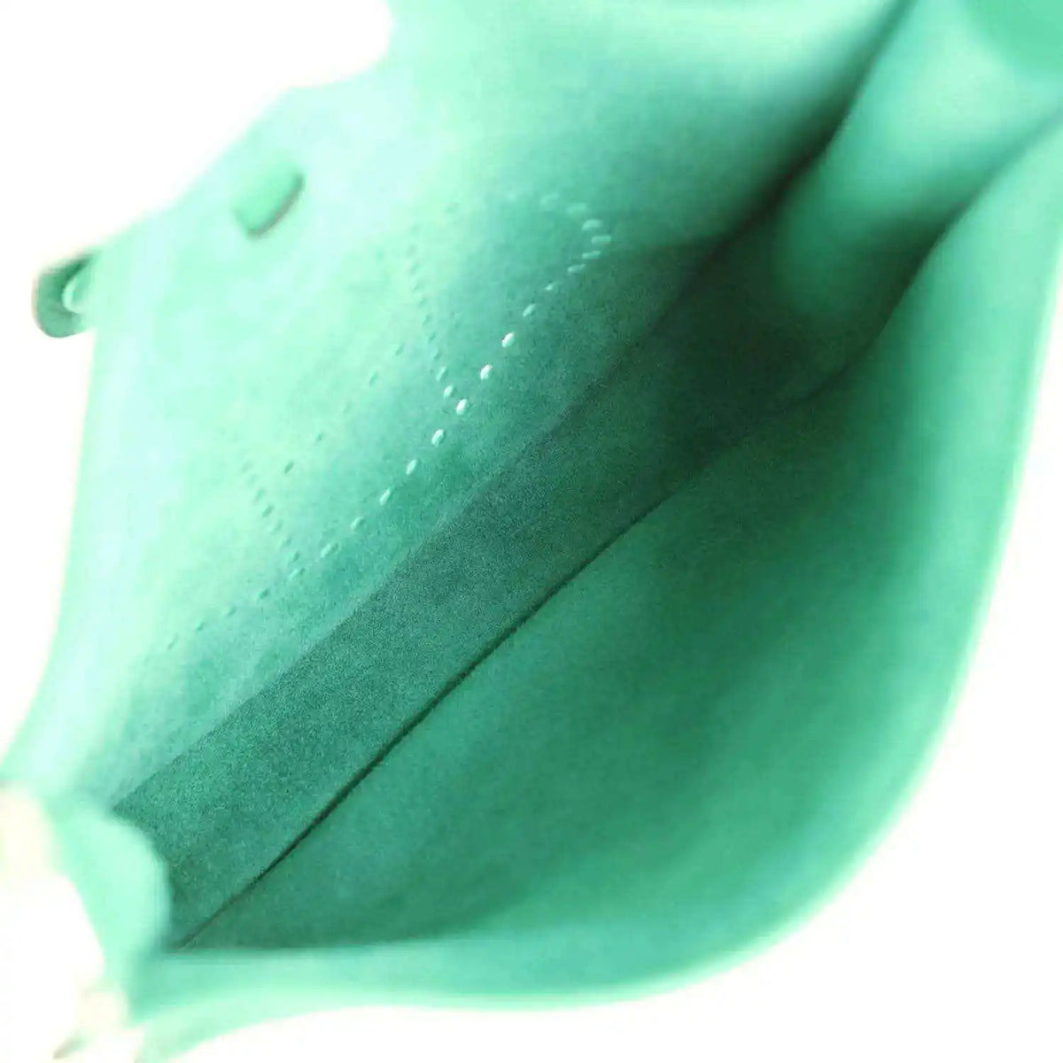 Green leather crossbody bag interior lining panel