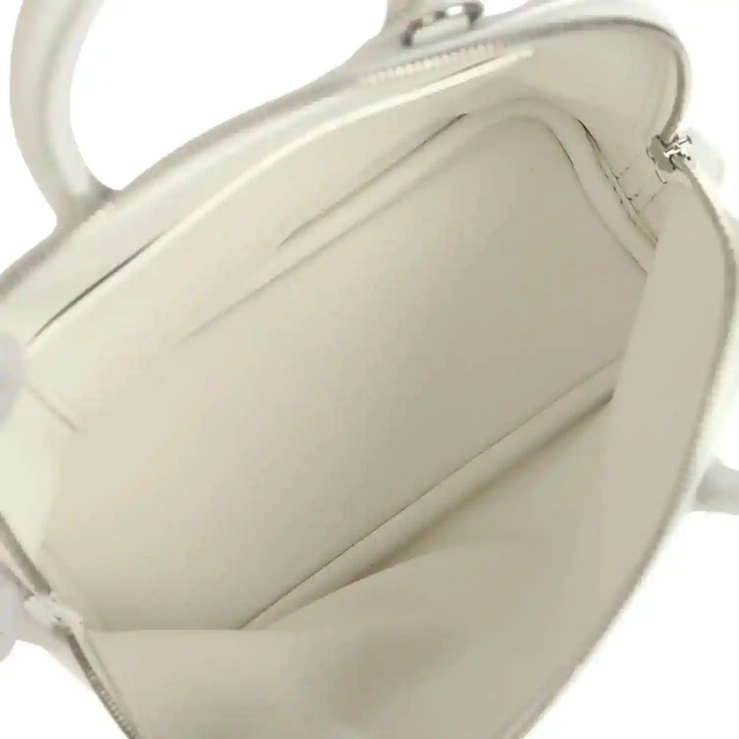 Hermes mini Bolide bag open interior with smooth white lining and zipper close