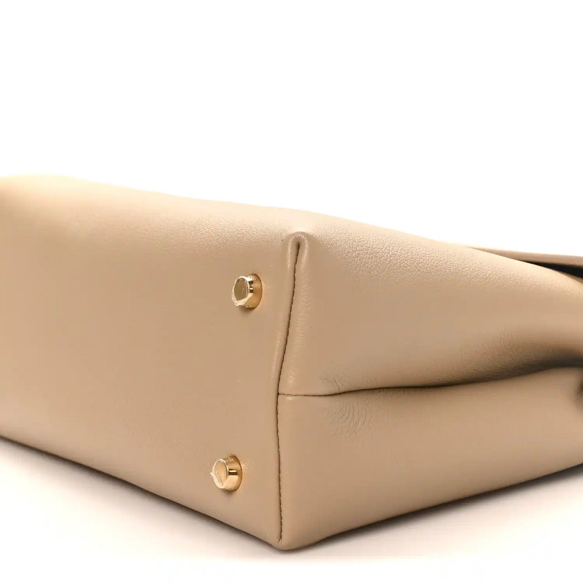 Beige Nino safari bag corner with gold stud feet and leather panel