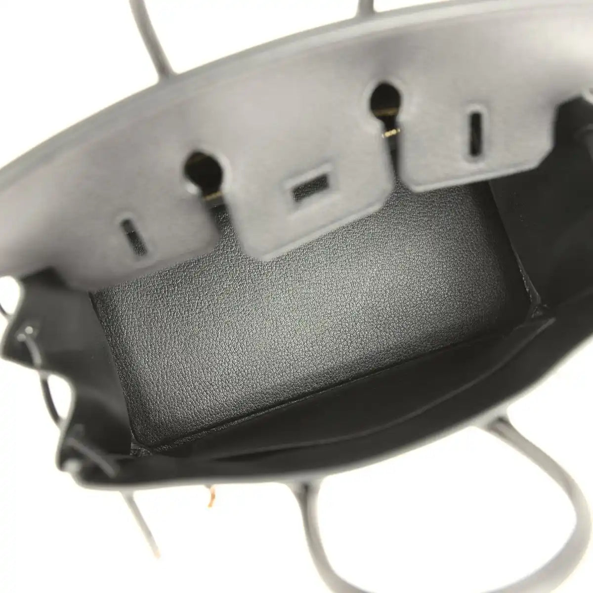 Birkin 25 handbag interior with structured base and side openings