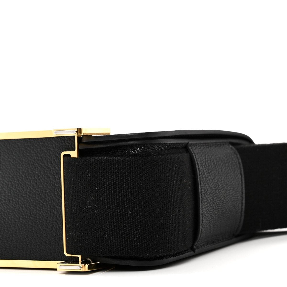Hermes black leather crossbody bag back panel with gold-tone hardware