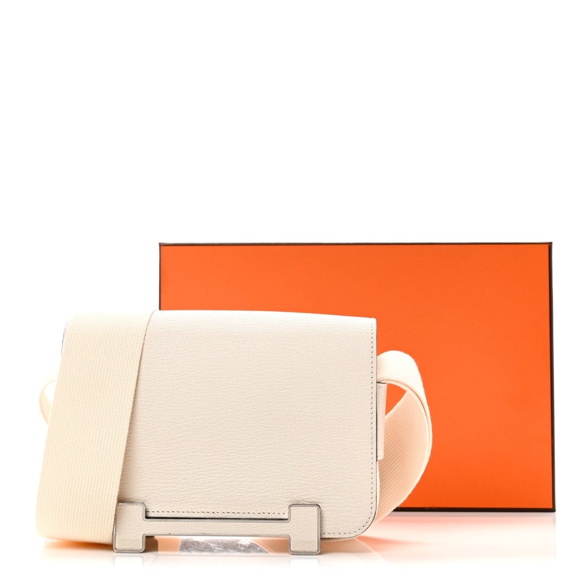 Hermes Nata crossbody messenger bag with silver-tone front clasp and wide strap
