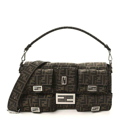 Fendi Zucca canvas maxi multipocket baguette bag in dark brown FF print.