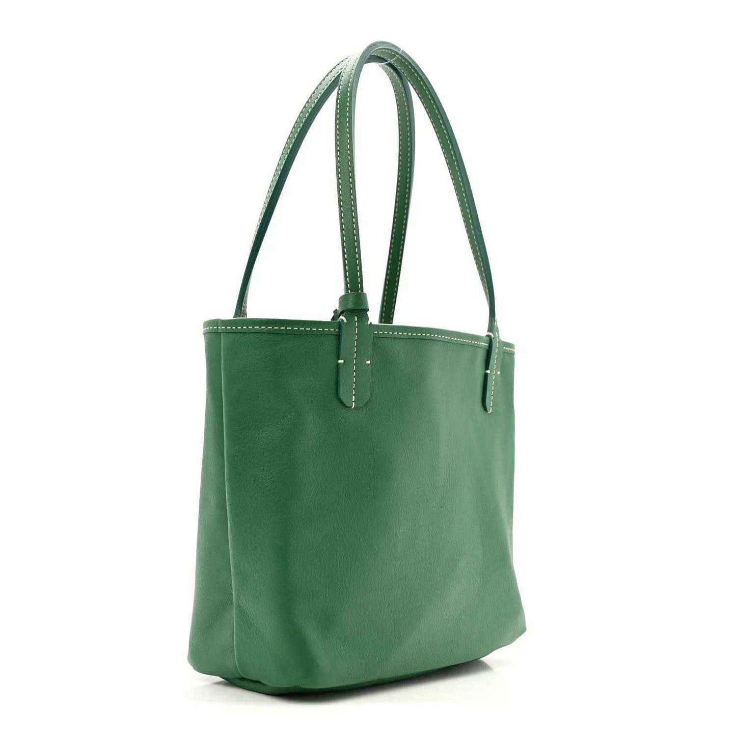 Reversible mini tote bag in green with two top handles