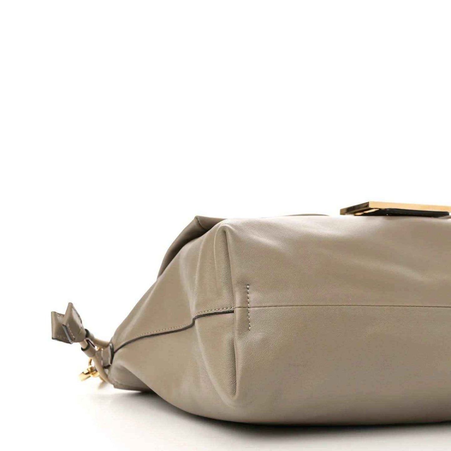 Fendi nappa leather large shoulder bag, tortora beige, side profile with strap hardware