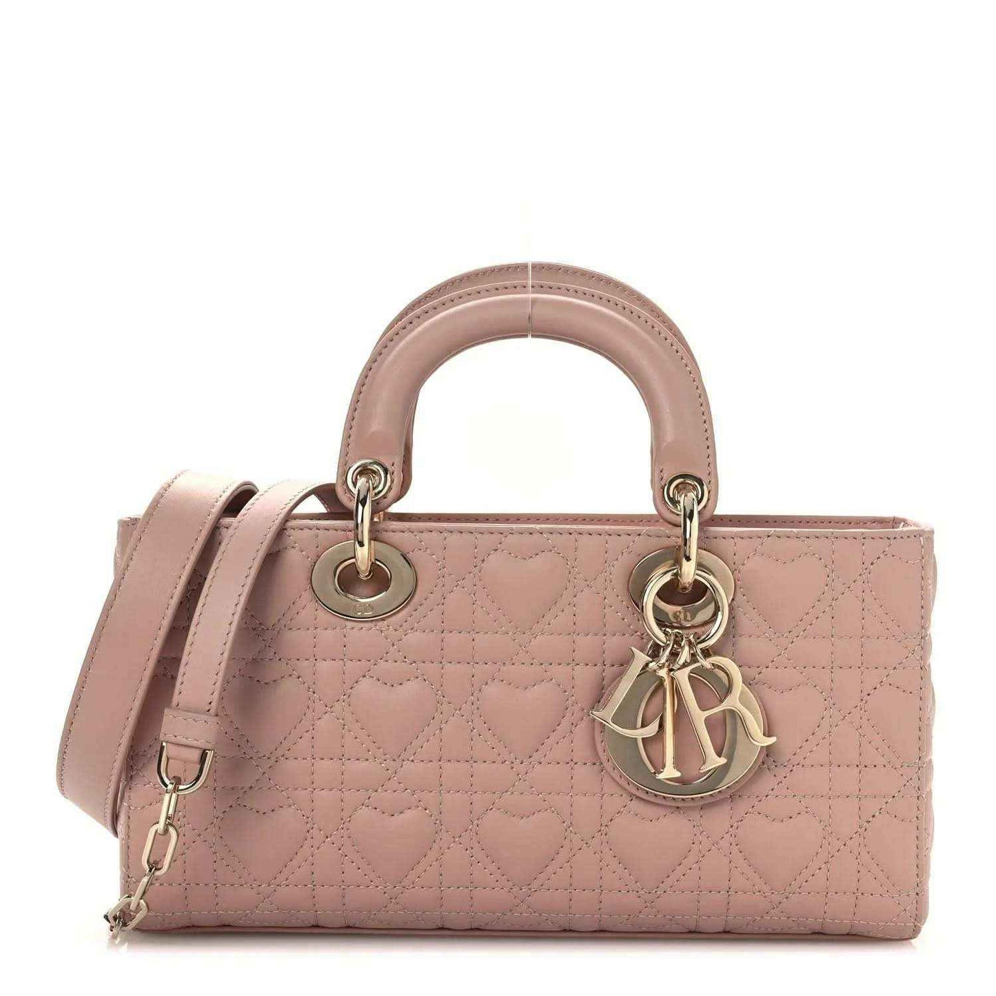 Medium lambskin handbag in pale pink with quilted pattern and top handles