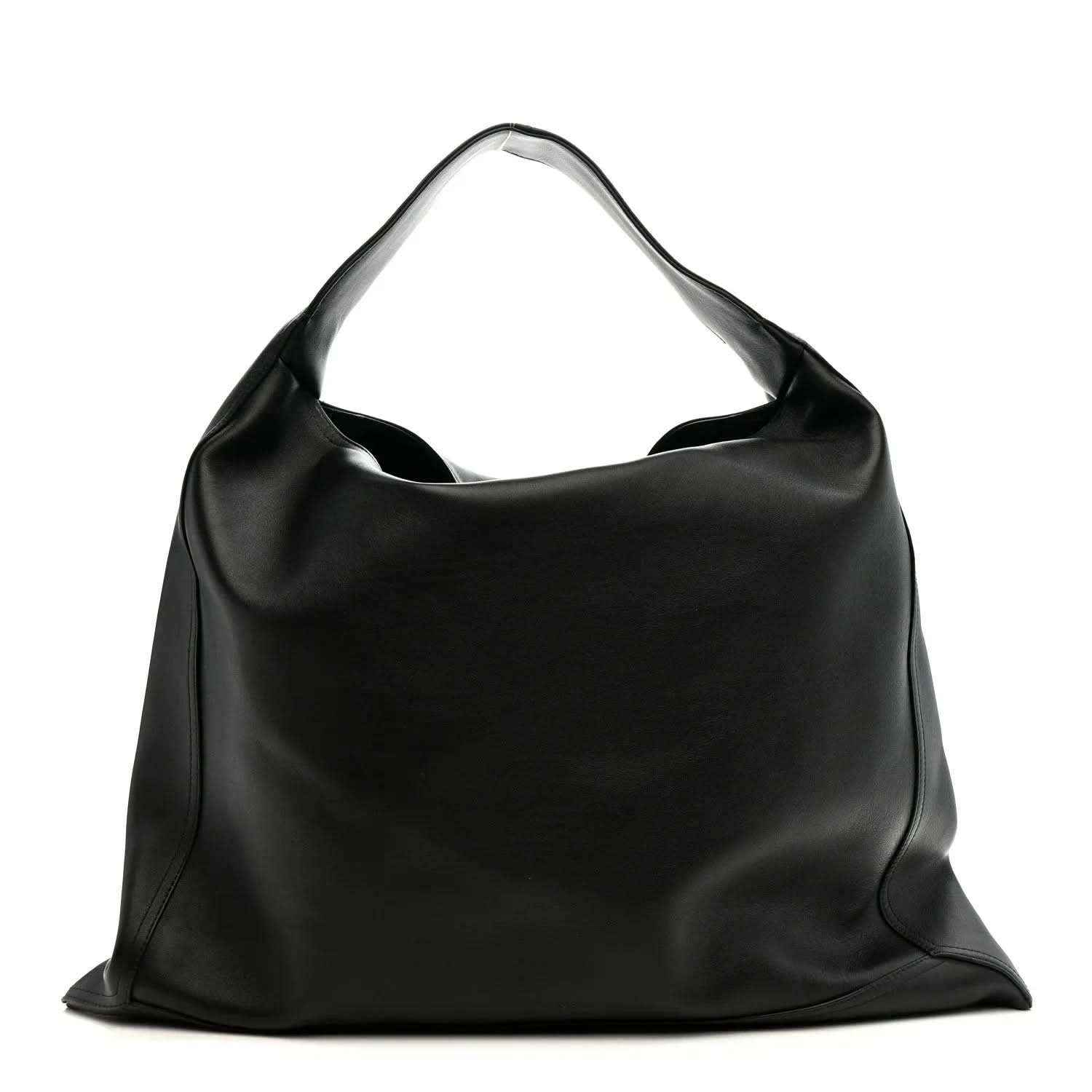 Bottega Veneta Large Hop bag, silky black calfskin, centered front view with curved handle