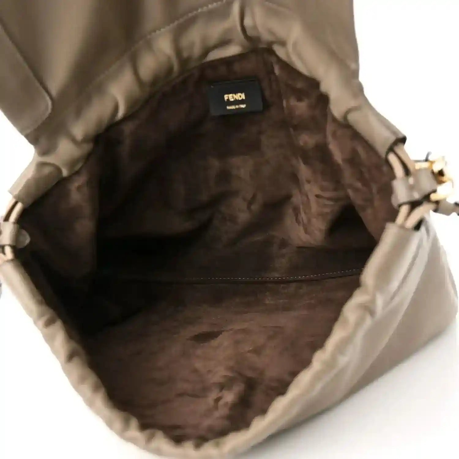 Fendi nappa leather bag interior with brown lining and logo label