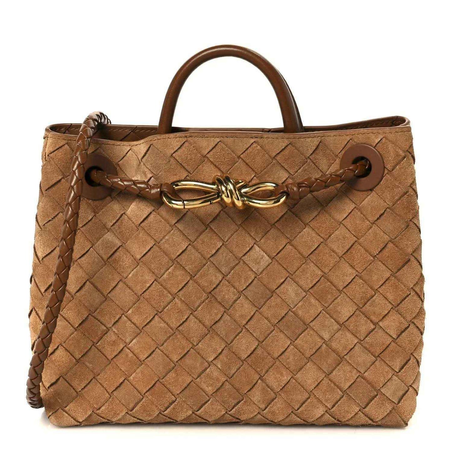 Amber suede intrecciato shoulder bag with gold clasp and braided handles