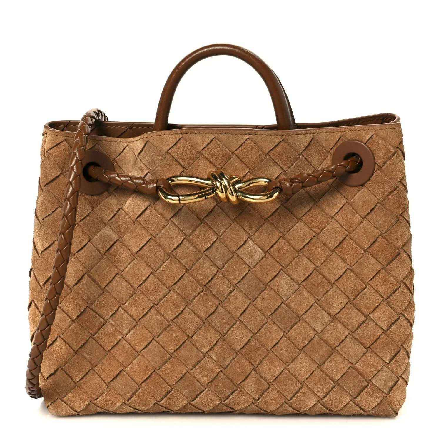 Amber suede intrecciato shoulder bag with gold clasp and braided handles