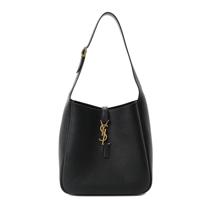 Black smooth calfskin hobo bag with gold YSL logo charm and top handles