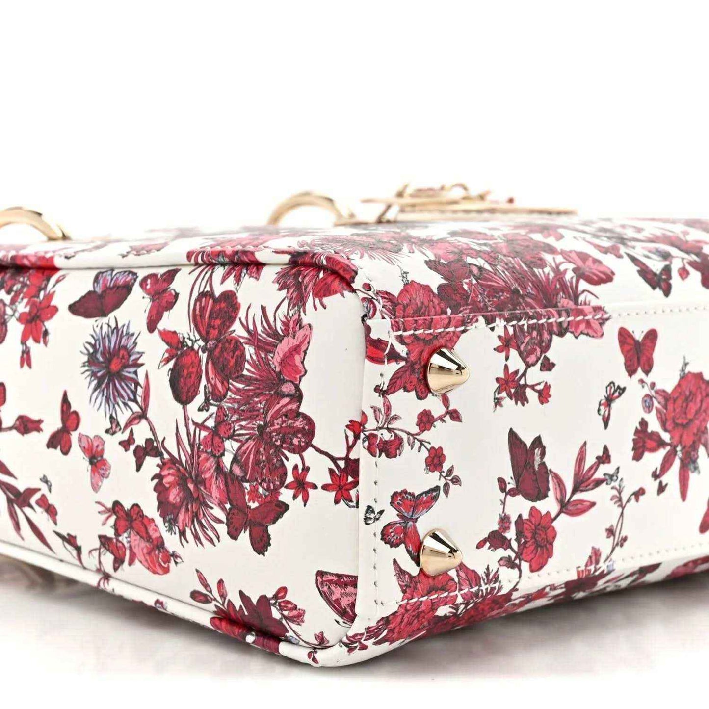White and red floral handbag base with gold-tone feet and side stitching
