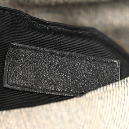 Leather brand patch inside quilted denim puffer satchel