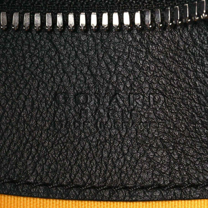 Black pebbled leather panel with zipper teeth and embossed logo area