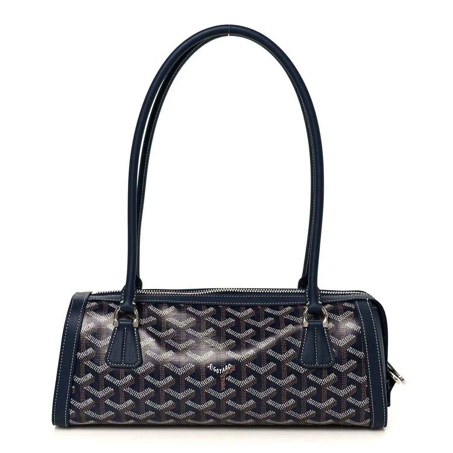 Navy coated canvas Goyardine Bonbonniere bag with top handles and zip closure