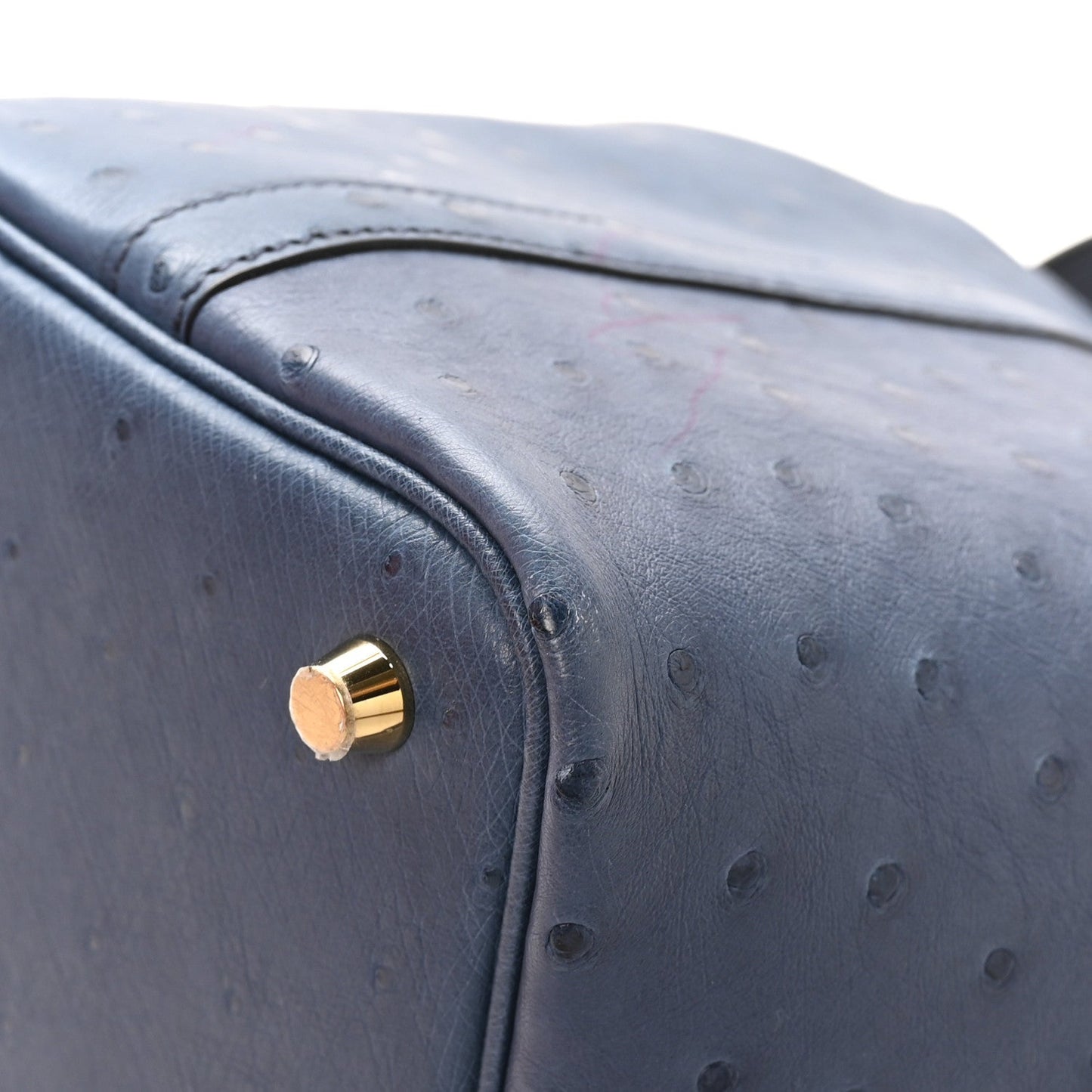 Picotin Lock 18 bucket bag in blue ostrich leather with gold lock hardware