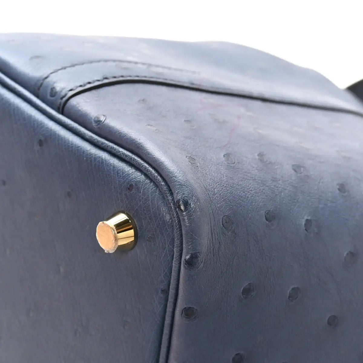 Picotin Lock 18 bucket bag in blue ostrich leather with gold lock hardware