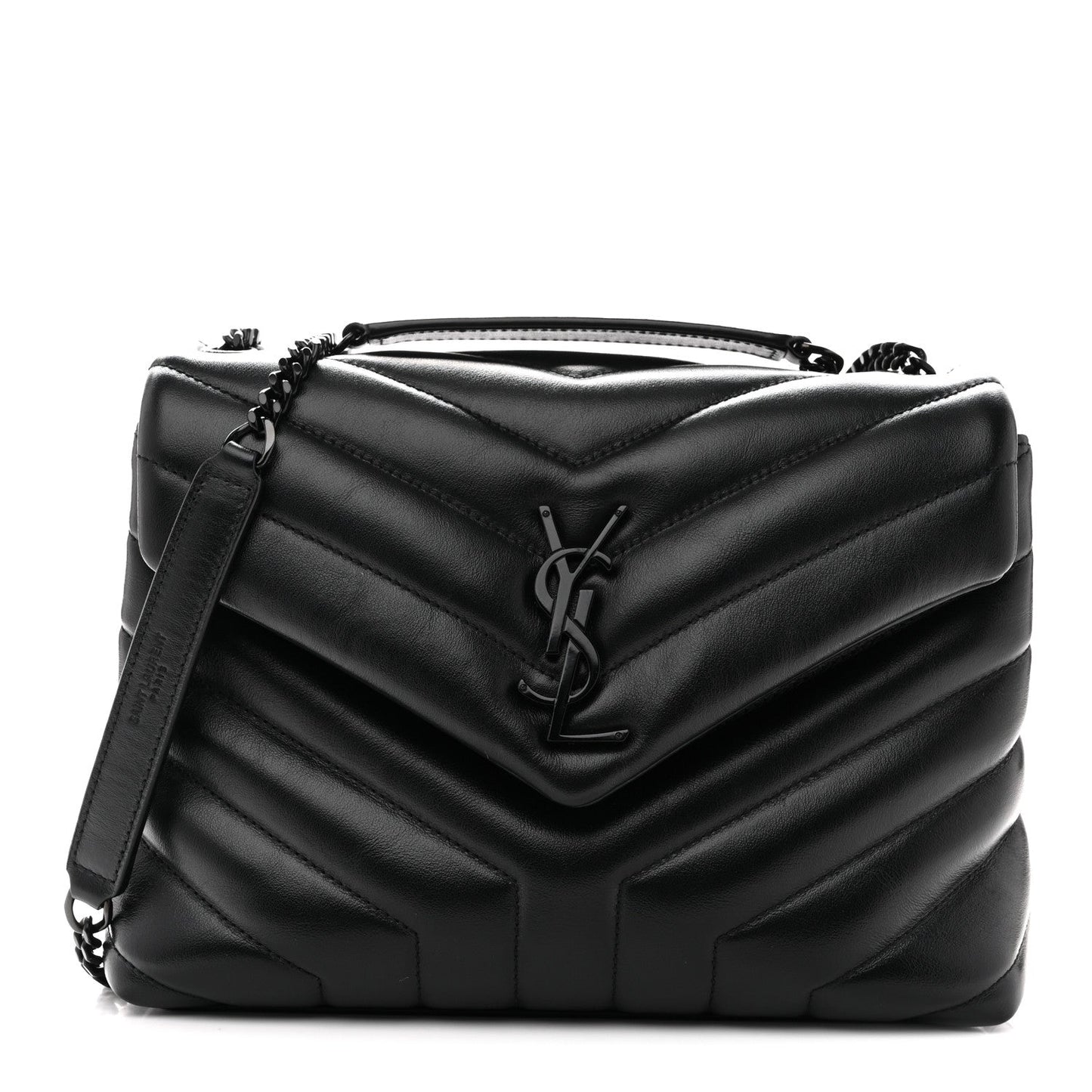 Black chevron quilted satchel with chain strap and YSL logo