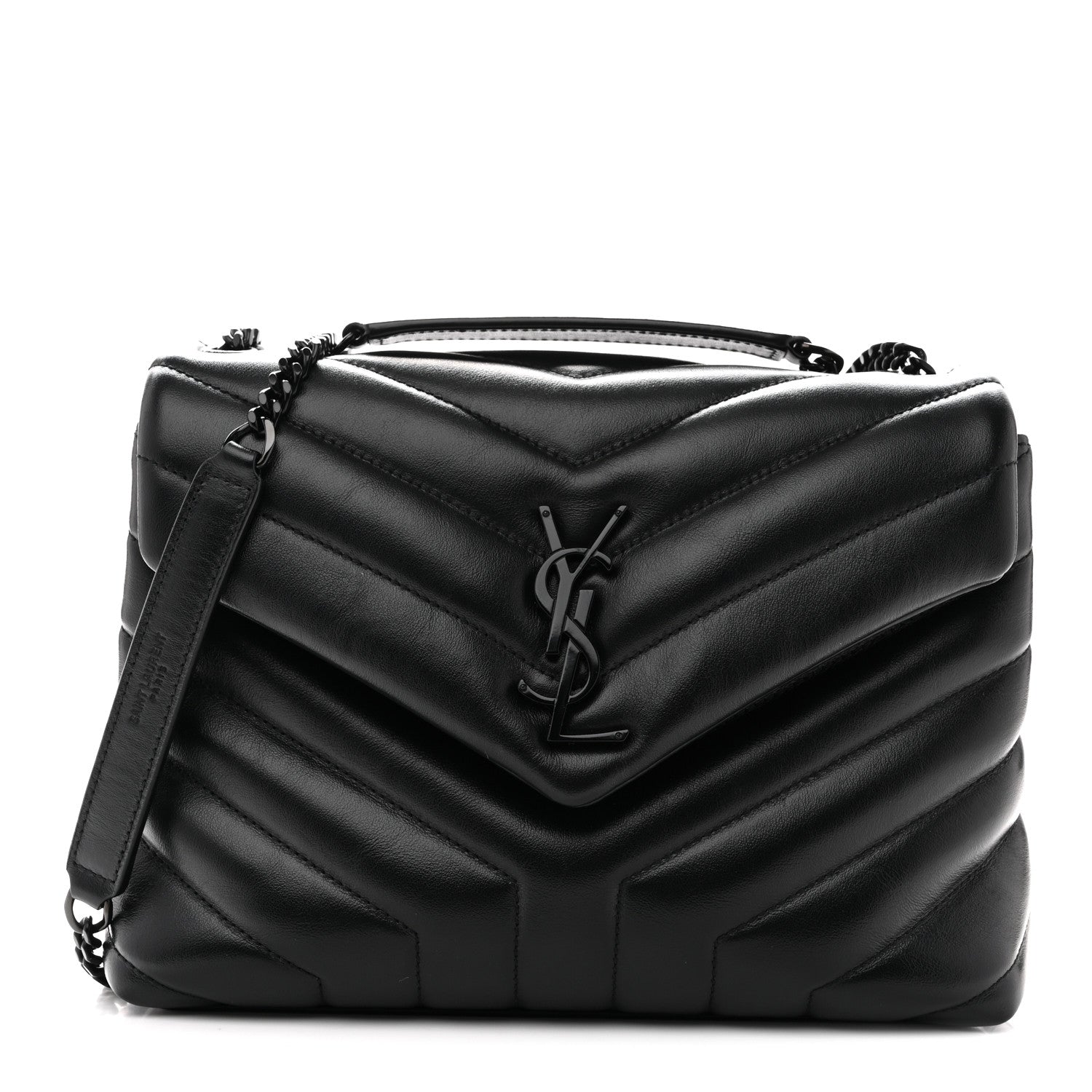 Black chevron quilted satchel with chain strap and YSL logo