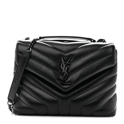 Black chevron quilted satchel with chain strap and YSL logo