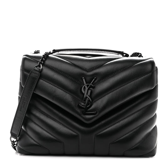 Black chevron quilted satchel with chain strap and YSL logo