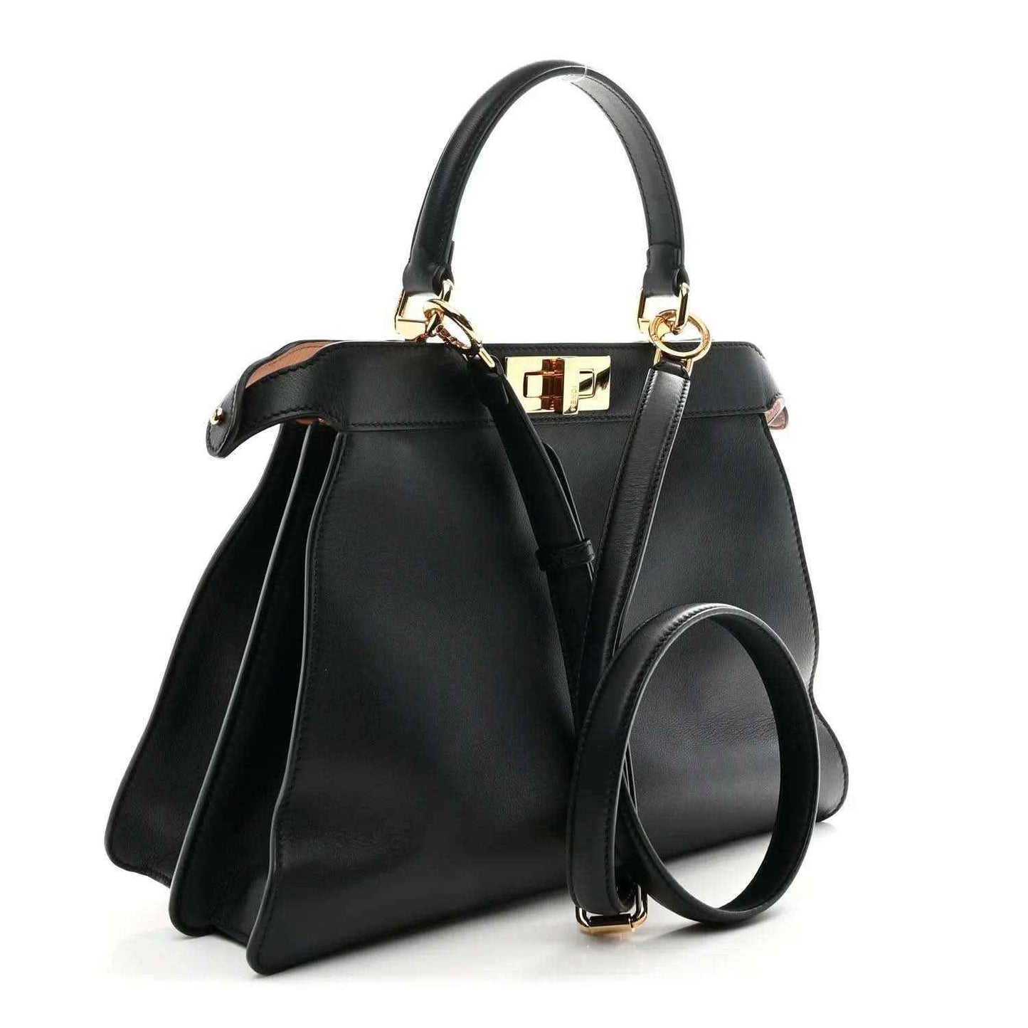Black Fendi Peekaboo medium satchel with gold-tone clasp and adjustable strap