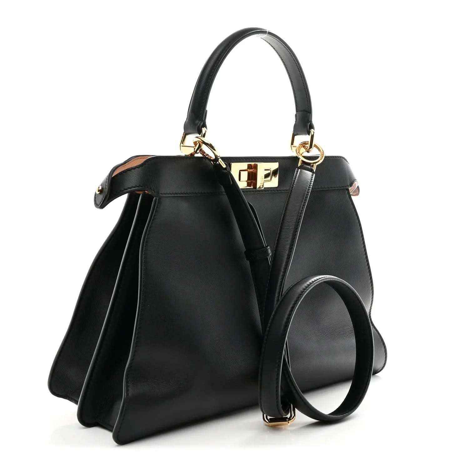 Black Fendi Peekaboo medium satchel with gold-tone clasp and adjustable strap