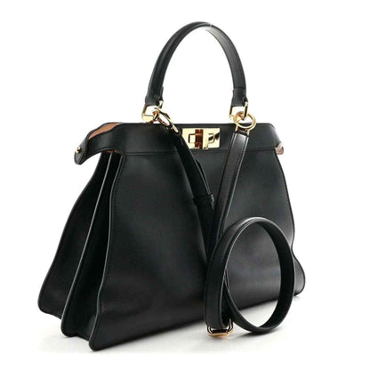 Black Fendi Peekaboo medium satchel with gold-tone clasp and adjustable strap