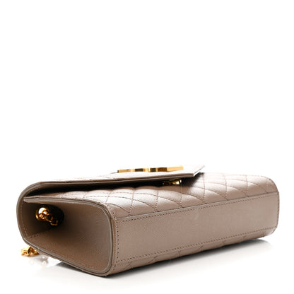 Dark beige quilted satchel base with gold chain strap attachment hardware
