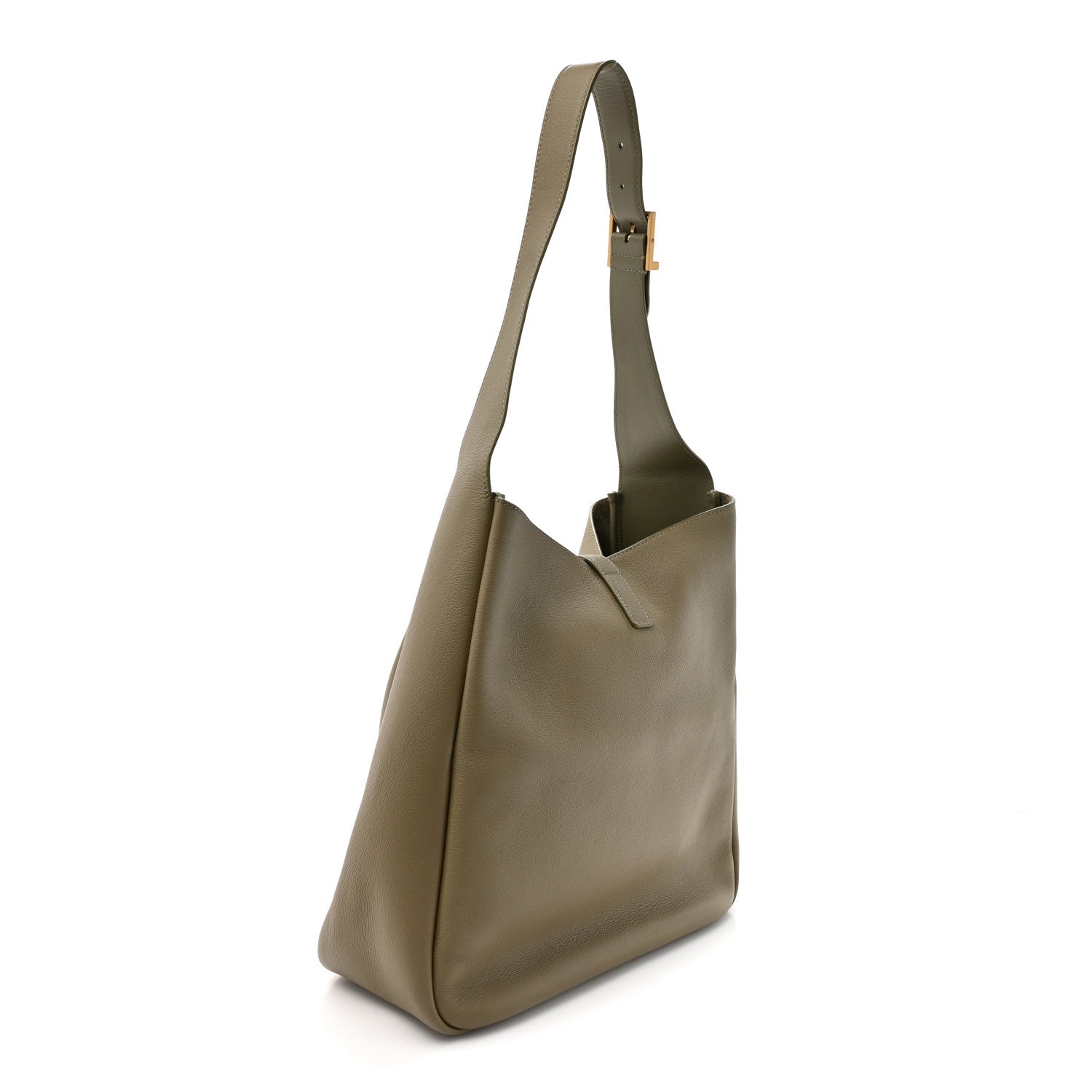 Olive leather hobo bag side view with top handle