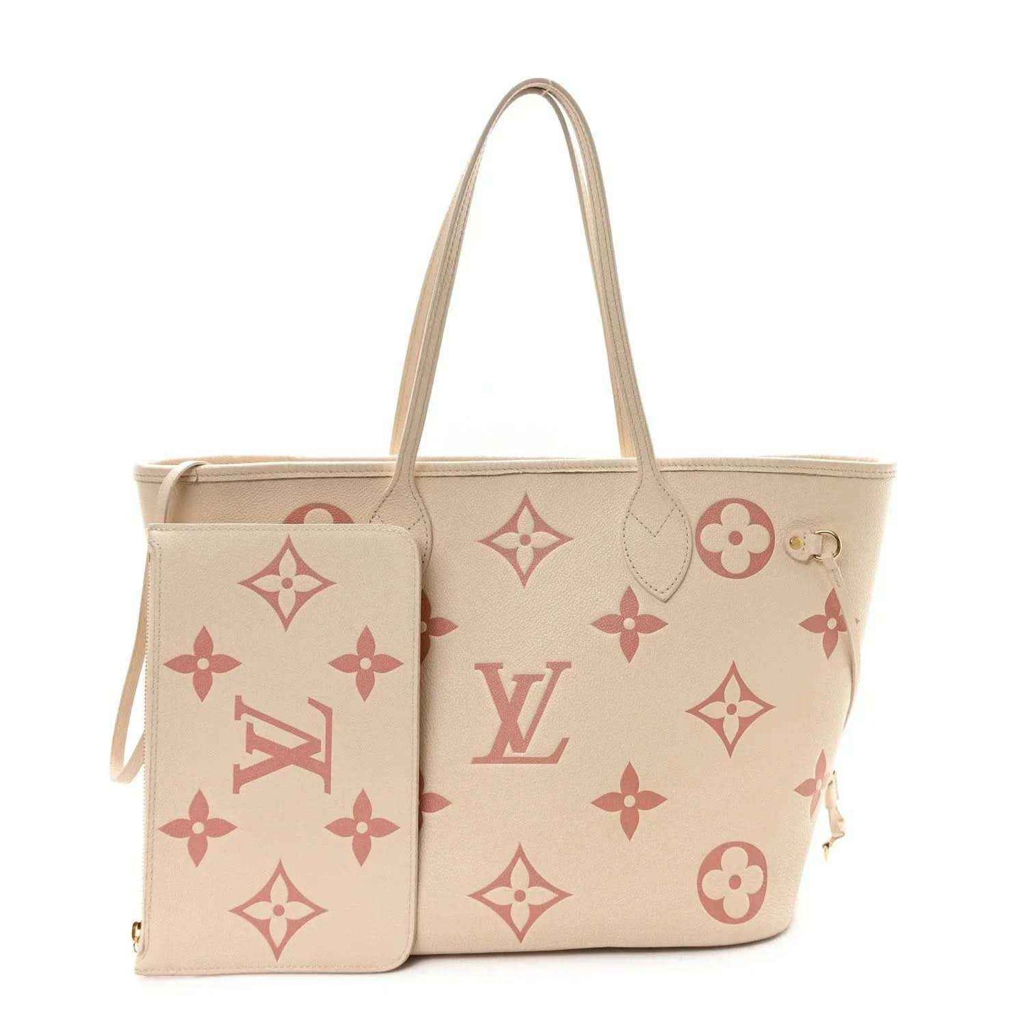 Louis Vuitton Neverfull MM tote bag with matching pouch, rose monogram on creme
