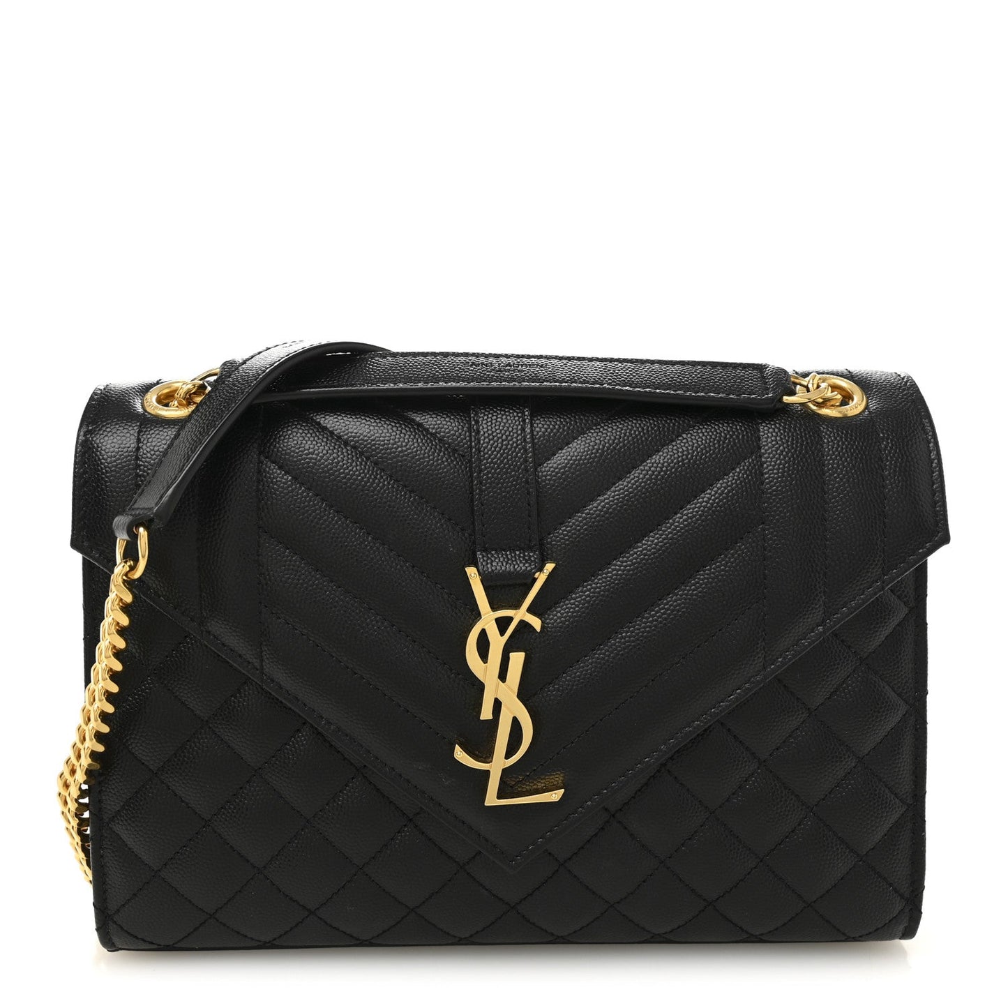 Black quilted leather satchel with YSL monogram and gold-tone chain strap