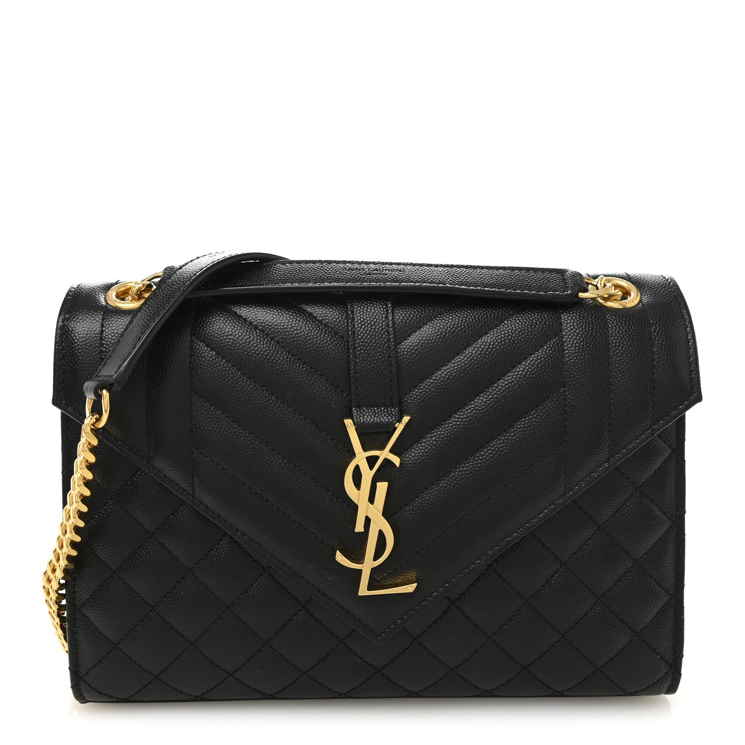Black quilted leather satchel with YSL monogram and gold-tone chain strap