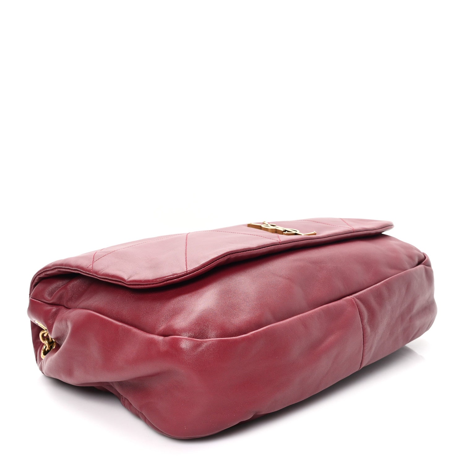 Dark bordeaux lambskin shoulder bag with structured top and gold clasp hardware