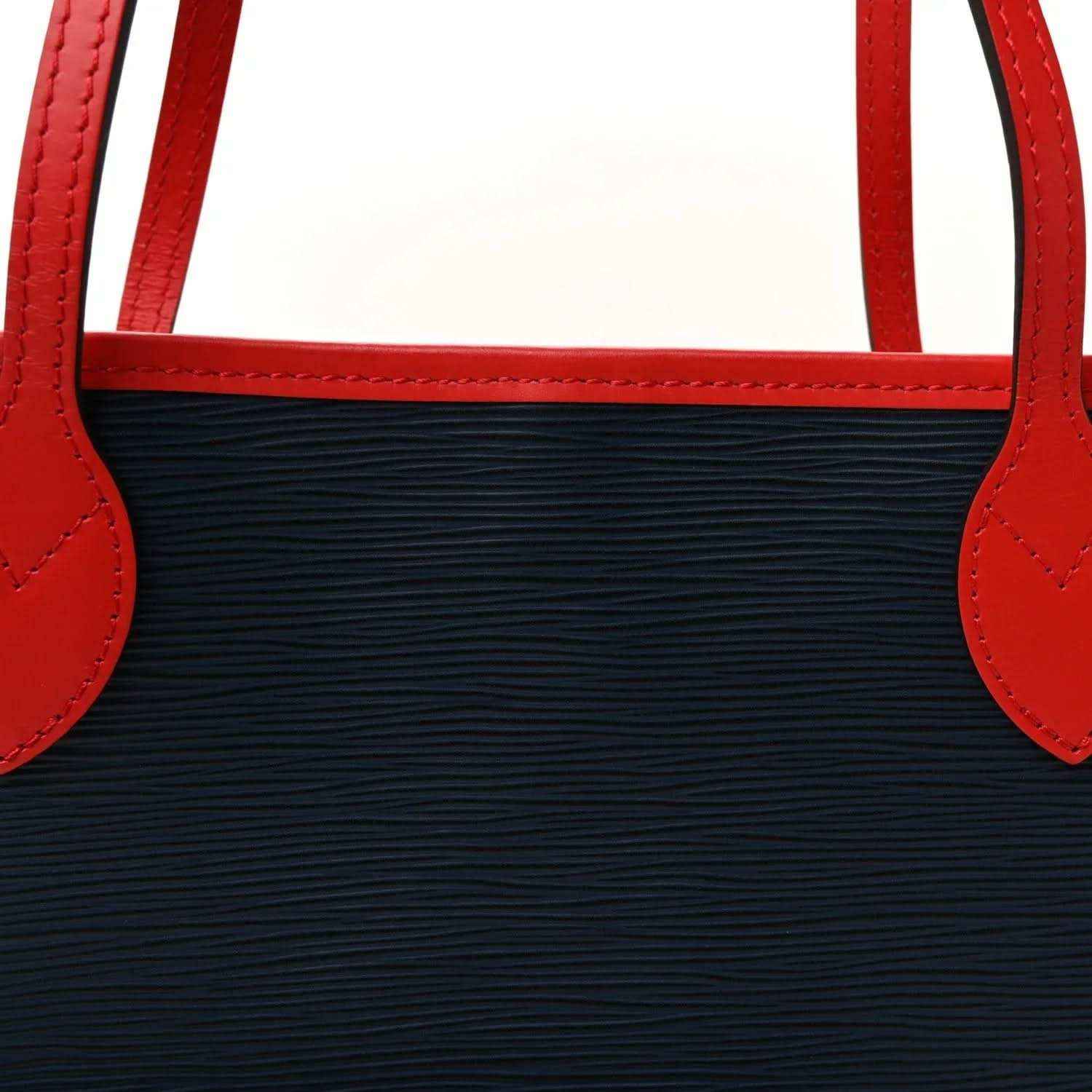 Louis Vuitton Epi Neverfull MM tote bag with indigo interior and red leather straps