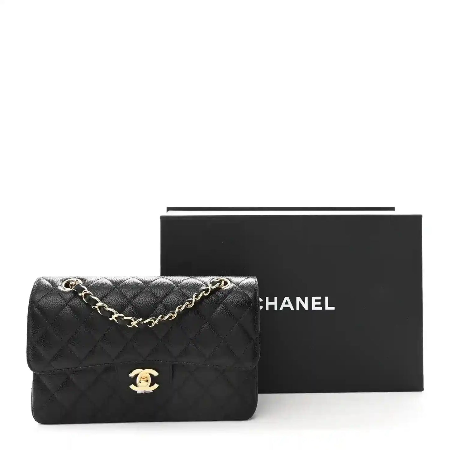 Chanel quilted black leather small double flap bag with gold chain strap