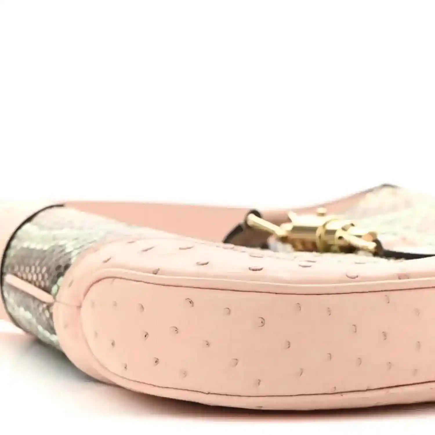 Gucci small Jackie 1961 hobo close-up of pink perforated leather base and edge