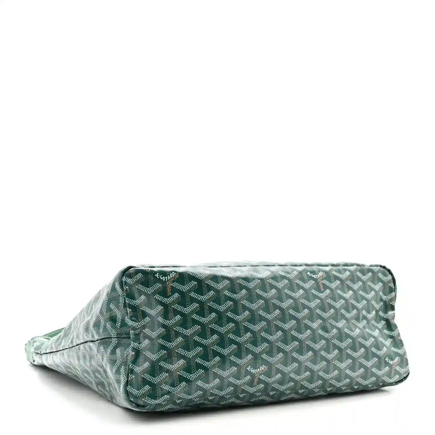 Green chevron-pattern hobo bag with flat base and stitched top edge