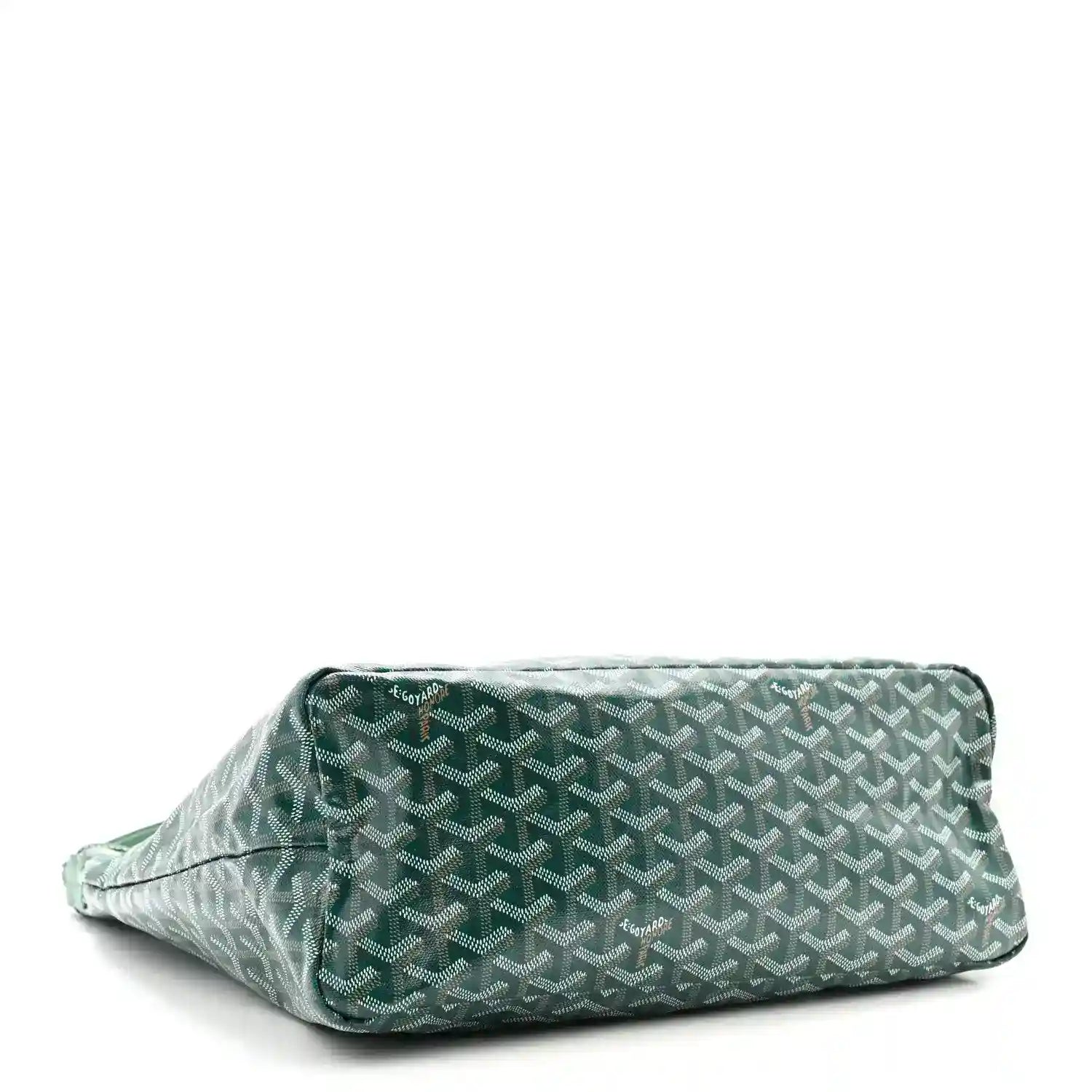Green chevron-pattern hobo bag with flat base and stitched top edge