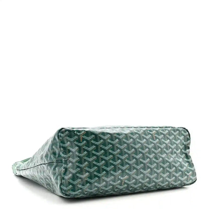 Green chevron-pattern hobo bag with flat base and stitched top edge