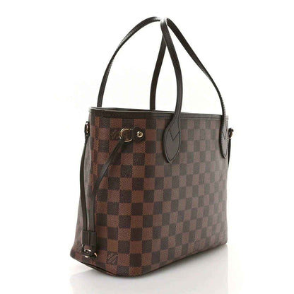 Louis Vuitton Damier Ebene Neverfull PM tote bag with leather shoulder straps and gold hardware