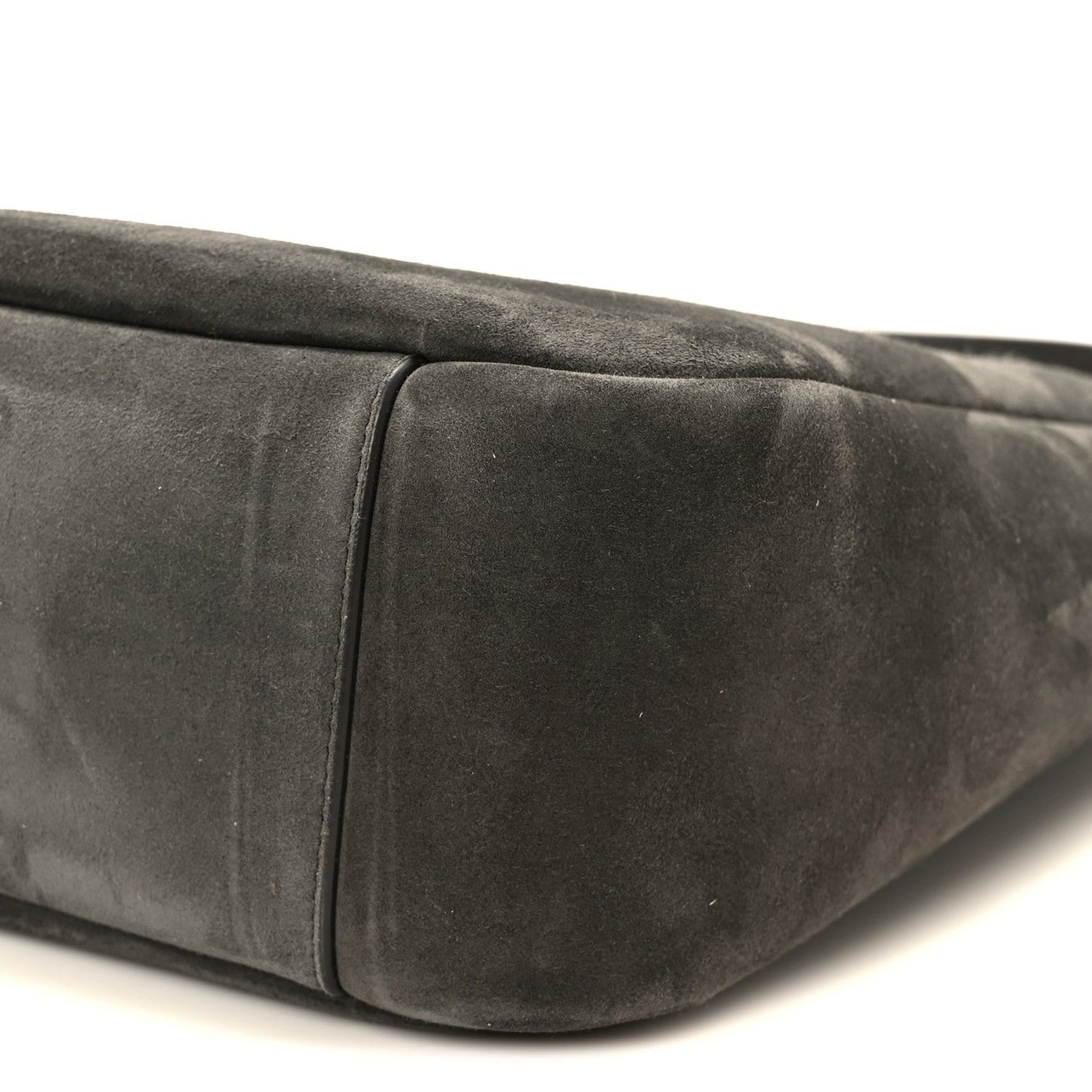 Suede hobo bag side panel with piping seam, dark grey