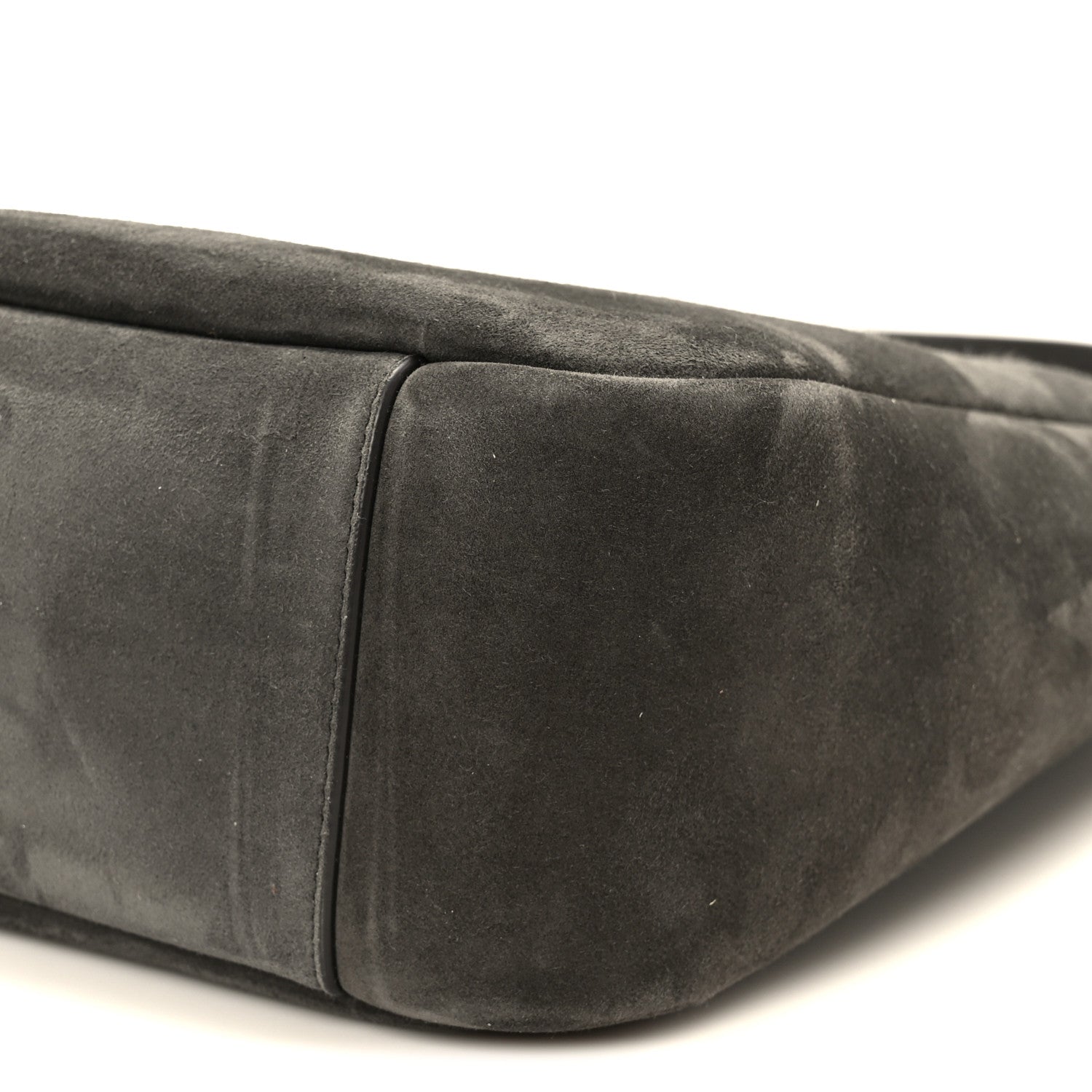 Suede hobo bag side panel with piping seam, dark grey